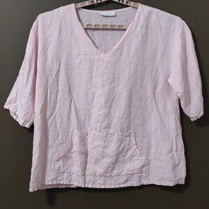 Bryn Walker 100% Linen Judy Top Baby Pink V Neck Kangaroo Pocket MEDIUM